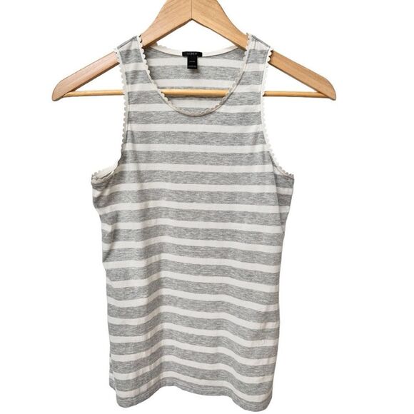J. Crew Sleeveless Gray & White Stripe Scallop Detail Crewneck Cotton Top. XXXS. - Picture 1 of 8